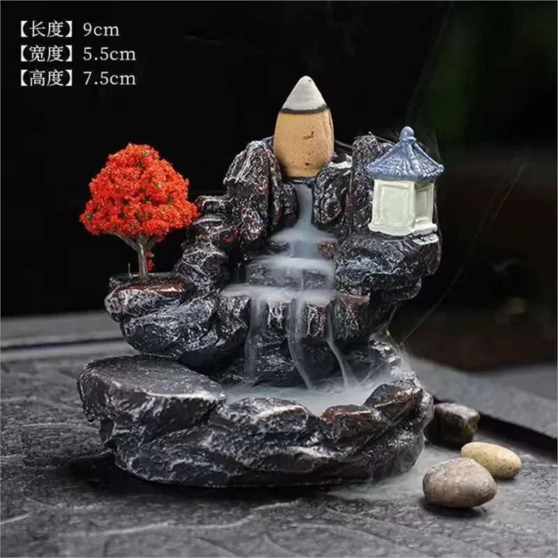 Incense Burner Mountains River Waterfall Fragrance Fireplace Backflow Aroma Smoke Zen Censer Holder Decoration for Home - Zecs shopping