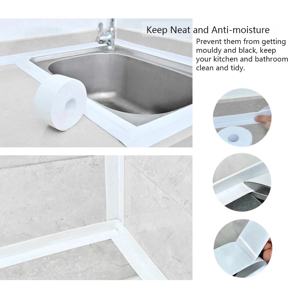 PVC tape Waterproof wall glue sink edge seal mildew resistant caulking strip Kitchen bathroom shower tub