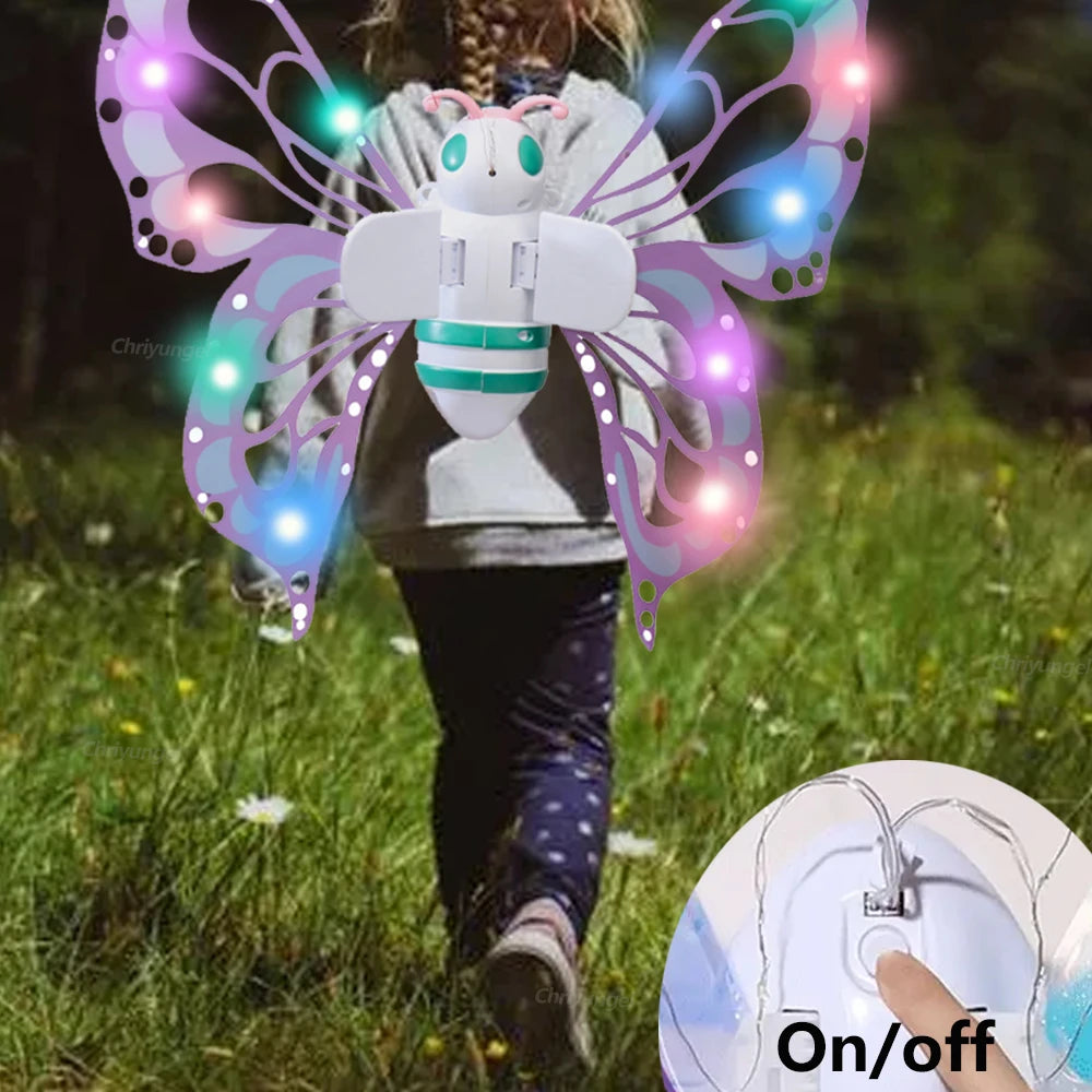 Electric Butterfly Wings Moving Elf Wing With Light Fairy Wings For Kids Birthday Christmas Cosplay Dress Up Angel Girls Toy