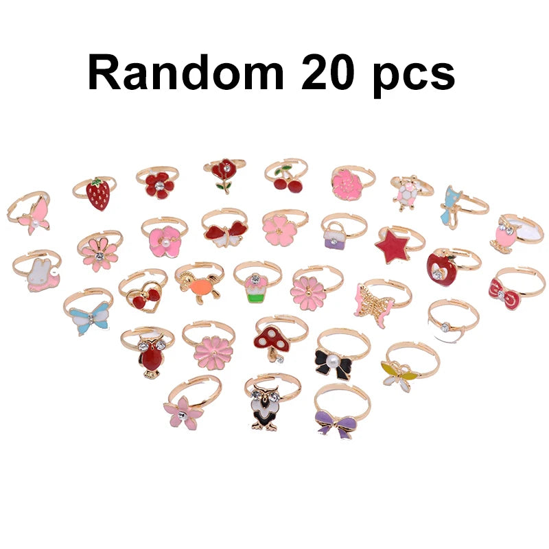 pcs Cute Adjustable Rings Children Girls Pretend Play Makeup Toys Cartoon Crystal Jewelry Alloy Animal Enamel Ring