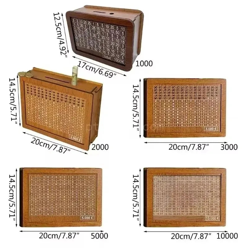 1 Pcs Wooden DIY Piggy Bank Reusable Handmade Money Box, Piggy Bank with Saving Goal and Numbers To Help The Habit of Saving - Zecs shopping