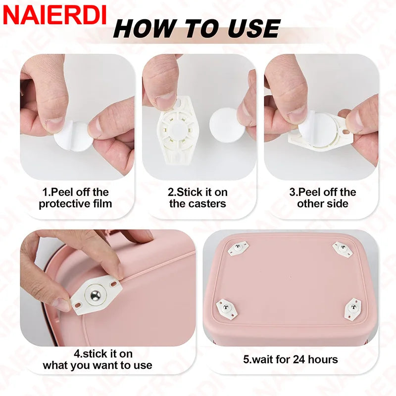 NAIERDI Pack Mini Wheels for Small AppliancesRotation Self Adhesive Caster WheelsUniversal Wheel Trash CanStorage Box