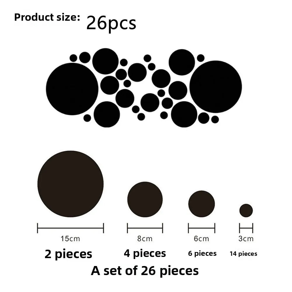26PCs 3D Acrylic Mirror Wall Stickers Set round Adhesive Reflective Decorative Panel for Living Room Bedroom TV Background Decor - Zecs shopping