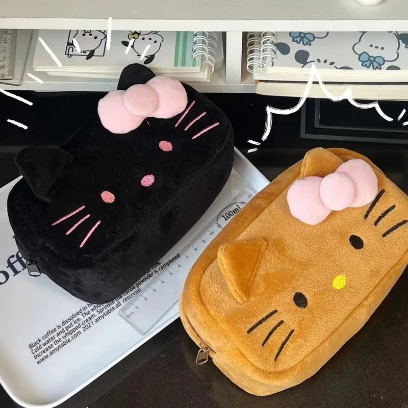 Sanrio Hello Kitty Plush Pencil Case Anime Cosmetic Storage Bags Stationery Bag Student School Supplies Girl Birthday Gifts