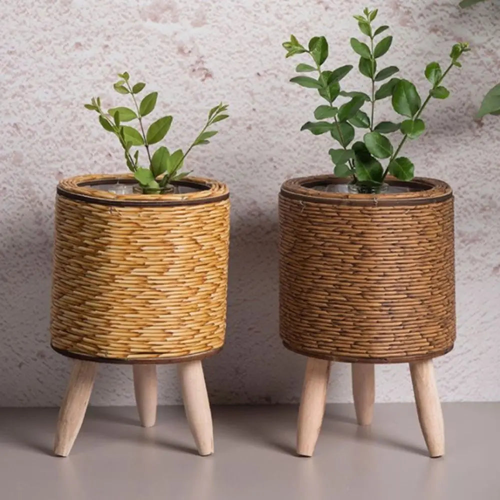 Fashion Rattan Woven Flower Pot Creative Flower Planters With Removable Legs Durable Hand Wove Plant Stand - Zecs shopping