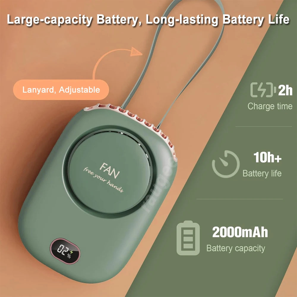 Portable Waist Fan Mini Waist Clip Fan Bladeless Portable Neck Fan USB Rechargeable Wireless Hanging Neck Fan for Outdoor Travel