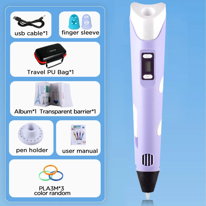 D Pen Drawing Printing Pen With LCD Screen Compatible PLA Filament Toys Safe Paiting for Children DIY Christmas Birthday Gift