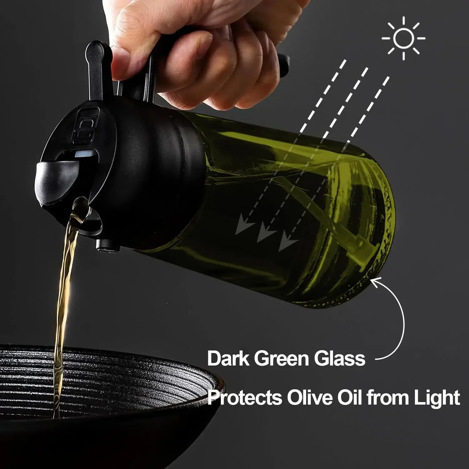 2-in-1 Dark Glass Oil Sprayer Olive Oil Dispenser Black Lightproof Oil Sprayer for Cooking Salads and Barbecues Barbecue Tools - Zecs shopping
