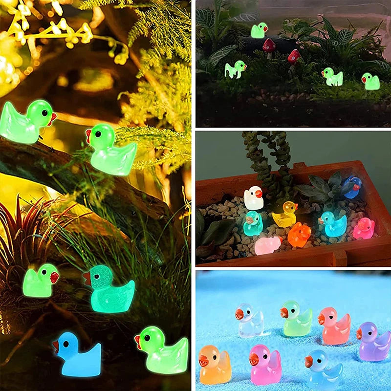 20/50PCS Miniature Resin Ducks Mini Duck Figures Glow In the Dark Landscape Ornaments For Doll Houses Aquarium Garden - Zecs shopping