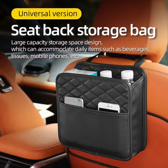 Leather Car Seat Storage Bag – Multifunctional Organizer & Hanging Trash Bin