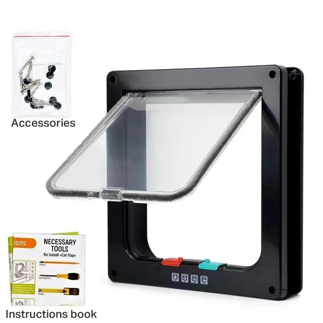 Cat Flap Door Magnetic Pet Door with 4 Way Lock for Cats Controllable ABS Plastic Gate Puppy Kitten Safety in&out Pet Doors Kit - Zecs shopping