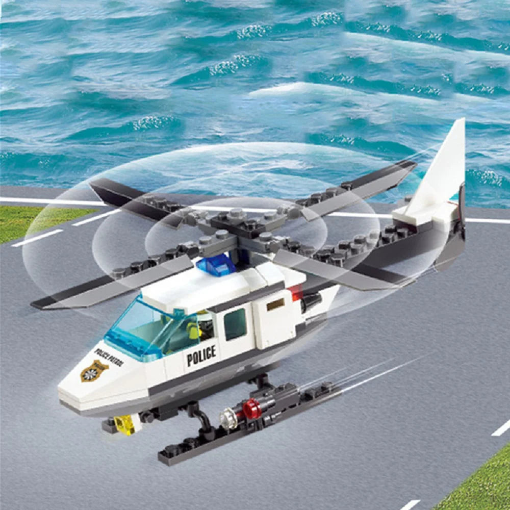 Diy City Police Helicopter Building Blocks Set For Kids Creative Assembly Aircraft Toy Educational Patrol Playset