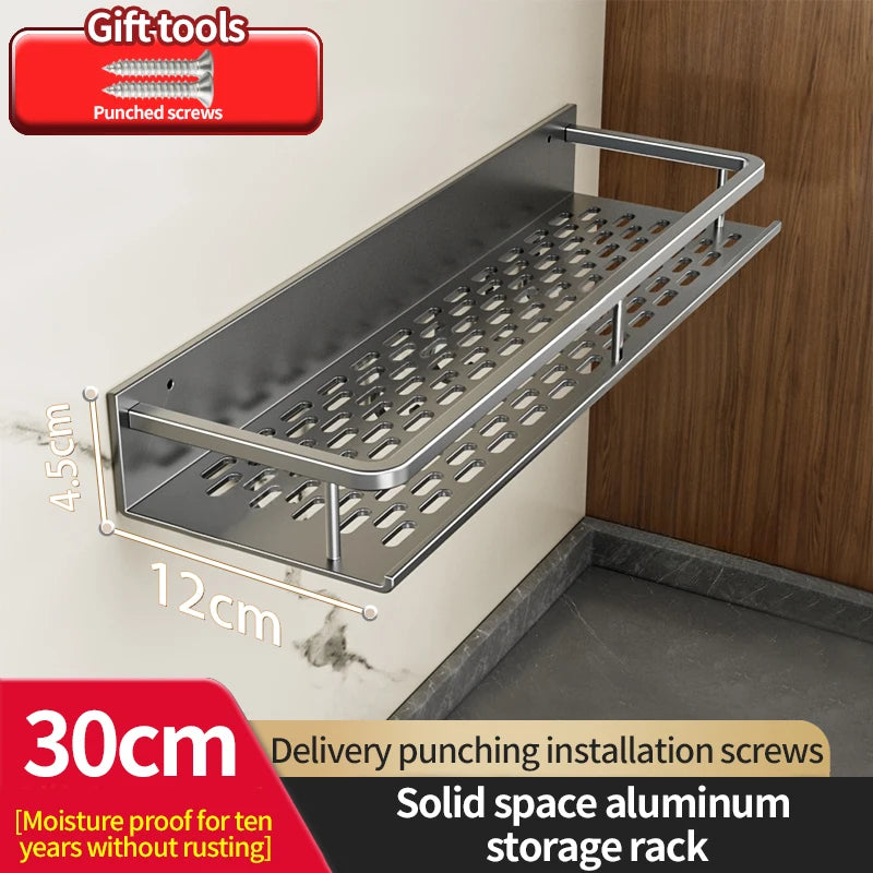 Aluminum kitchen rack kitchen shelf toilet storage no drill hanging rack bathroom organizer hang on the wall kitchen