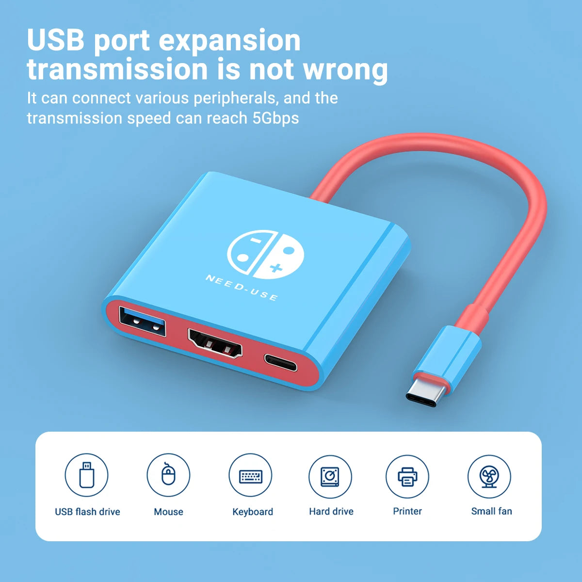 Portable Game Docking Station TYPE-C Hub with HDMI and USB Perfect for Travel and Gaming