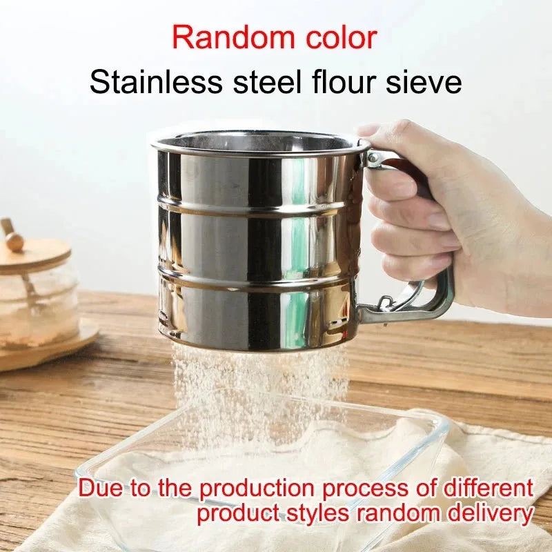 PC Stainless Steel Flour Sifter Sieve with Hand Press Fine Mesh for Baking Powder Sugar Kitchen Baking Tools