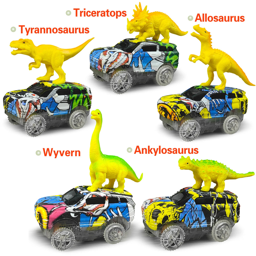 Magic Dinosaur Track Car Set Flexible Railway Adventure with Flashing Lights