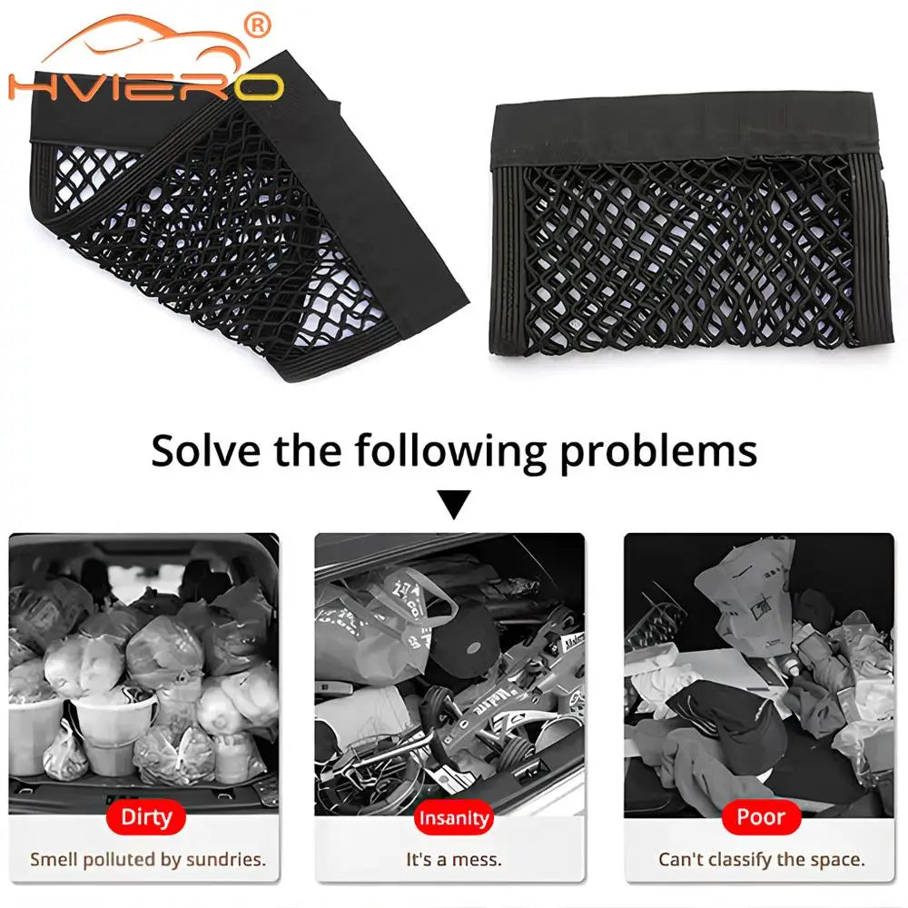 Car Back Rear Trunk Organizer Net Mesh Seat Elastic String Magic Sticker Universal Storage Bag Pocket Auto Accessories Put Paper - Zecs shopping