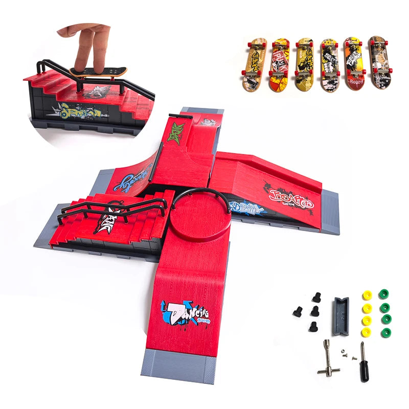 Finger Skatepark Set Professional Tech Practice Deck Platform Stunt Finger Skateboard Diy Assemble Ramp Park Kits Toys