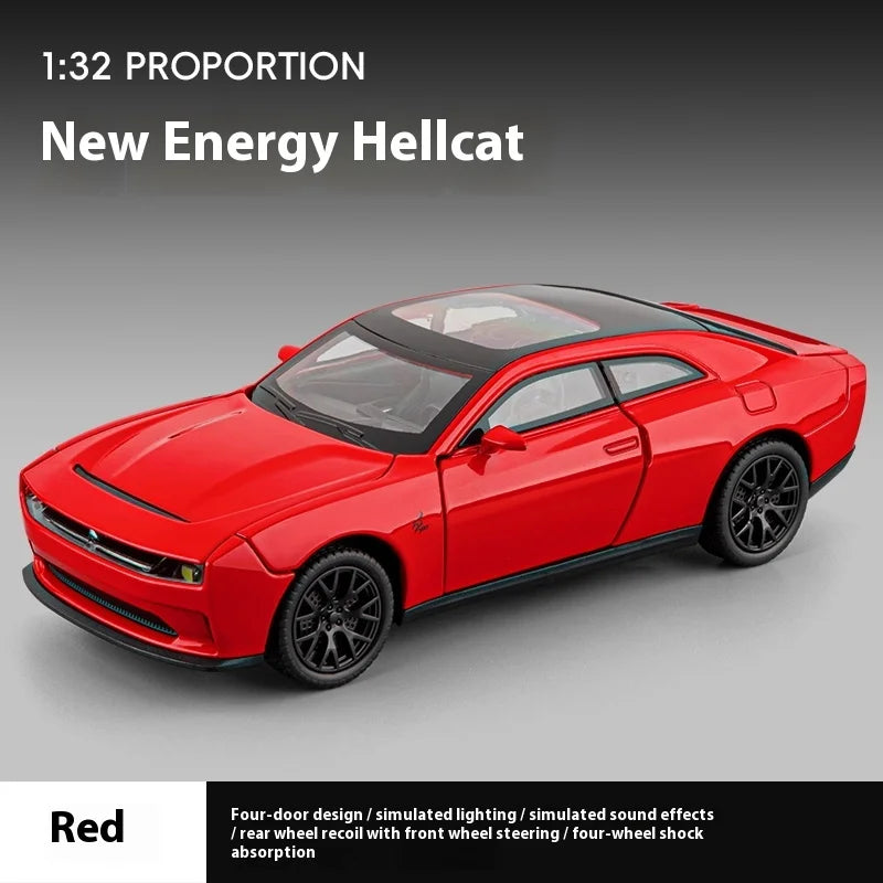 Dodge Challenger Hellcat Diecast Model Car Pull Back Toy with Sound & Light Metal Collectible Car Gift