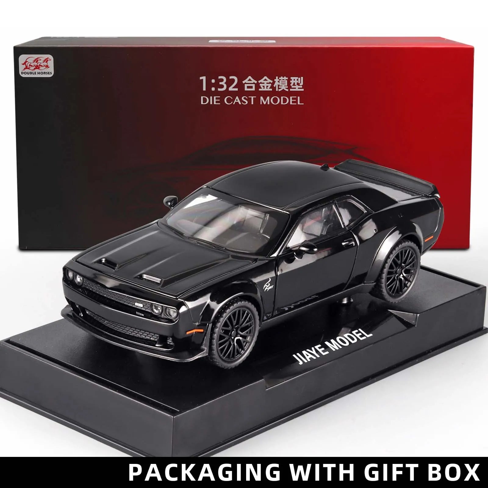 Dodge Challenger Hellcat Diecast Model Car Pull Back Toy with Sound & Light Metal Collectible Car Gift