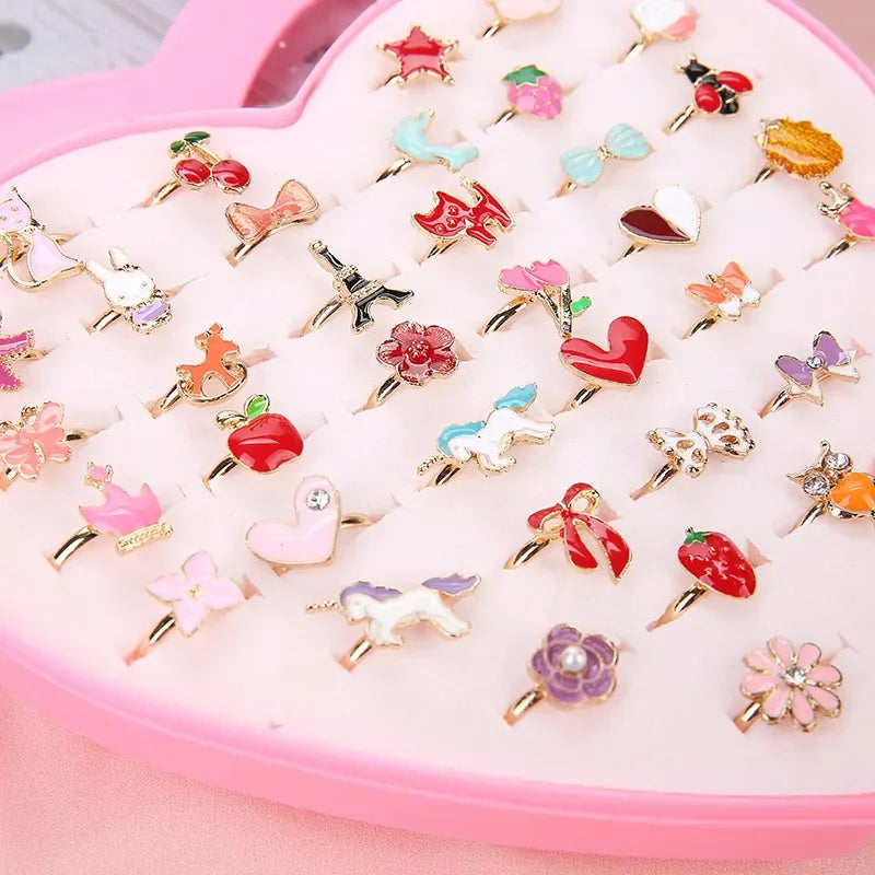 pcs Cute Adjustable Rings Children Girls Pretend Play Makeup Toys Cartoon Crystal Jewelry Alloy Animal Enamel Ring