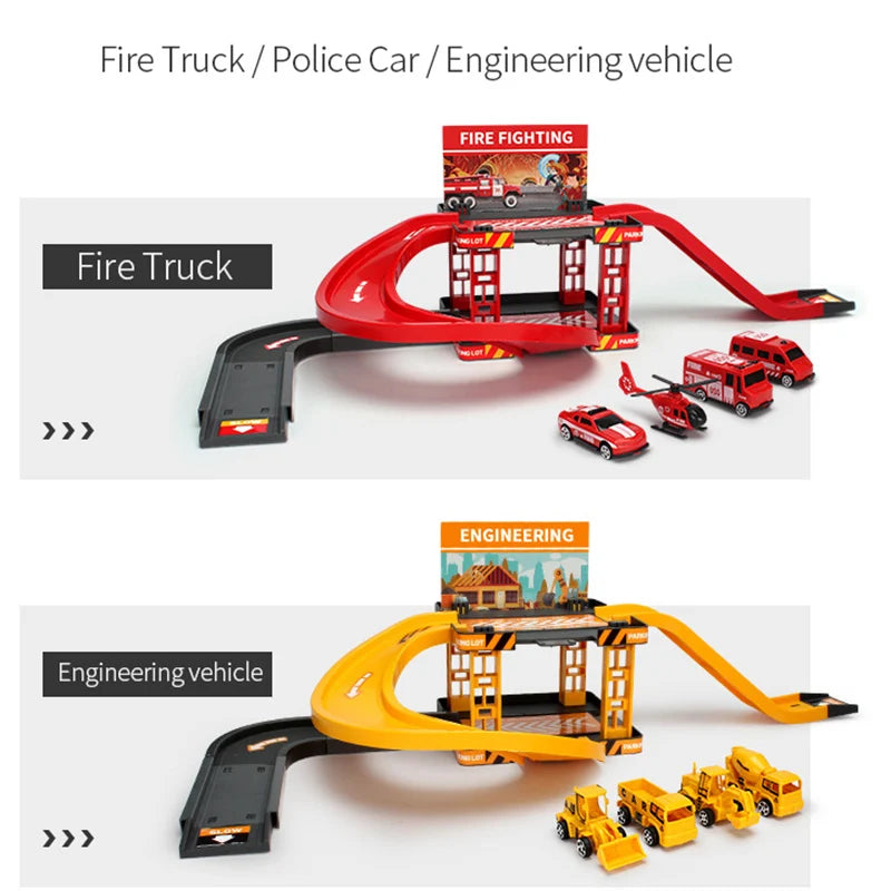 Childrens Track Parking Lot Fire Truck Police Engineering Premium & Affordable