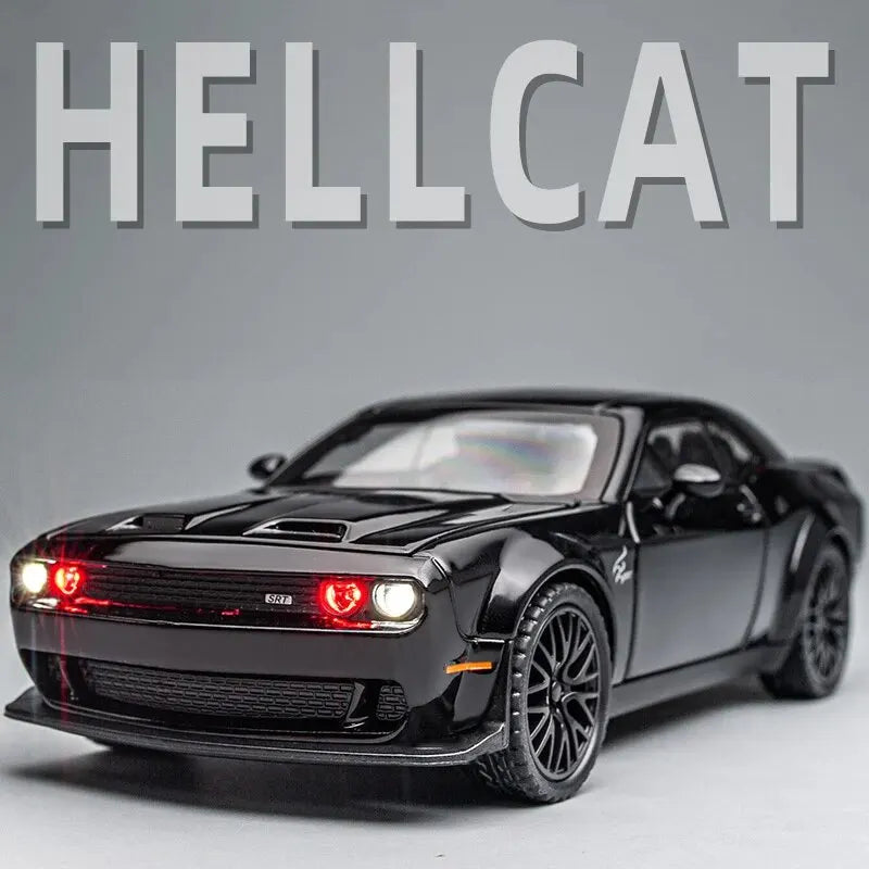 Dodge Challenger Hellcat Diecast Model Car Pull Back Toy with Sound & Light Metal Collectible Car Gift