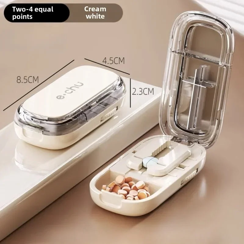 Adjustable Pill Cutter & Storage Box Portable Medicine Organizer & Crusher