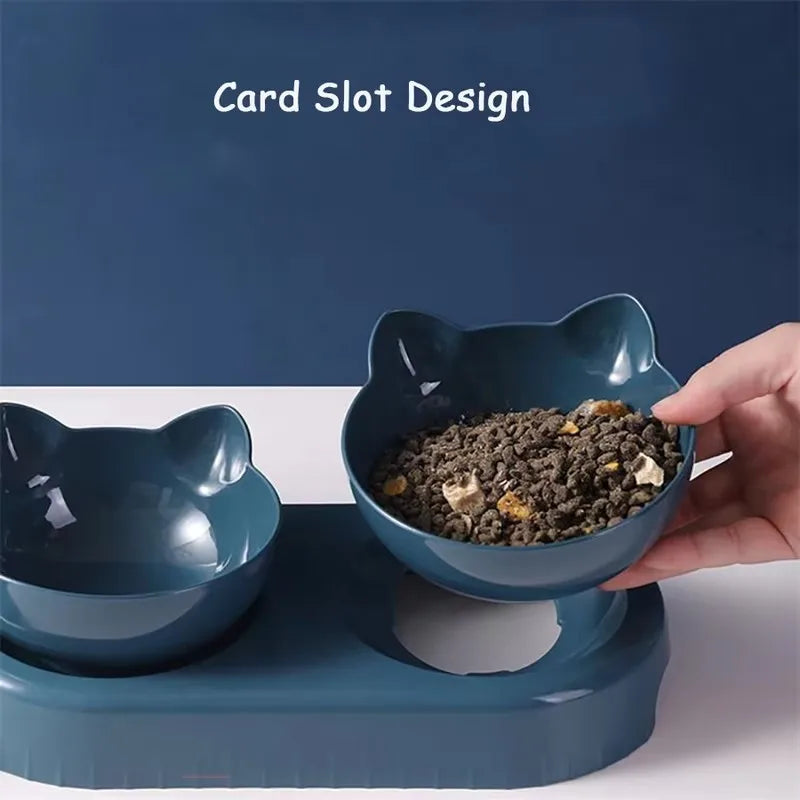 Triple Cat Bowls Pet Feeder, 2-in-1 Double Bowls with Automatic Drinking Bottle, Tilted and Rotatable Design for Cats and Dogs - Zecs shopping
