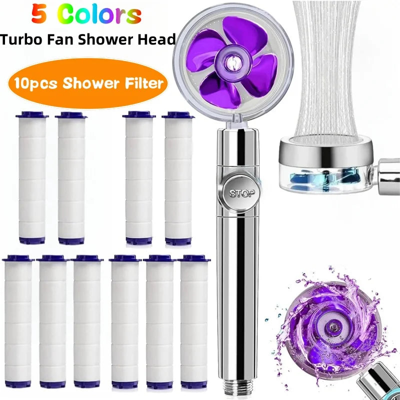 Handheld Degrees Rotation Turbo Fan Shower Head High Pressure Water Saving Spray Showerhead Filters Bathroom Accessories