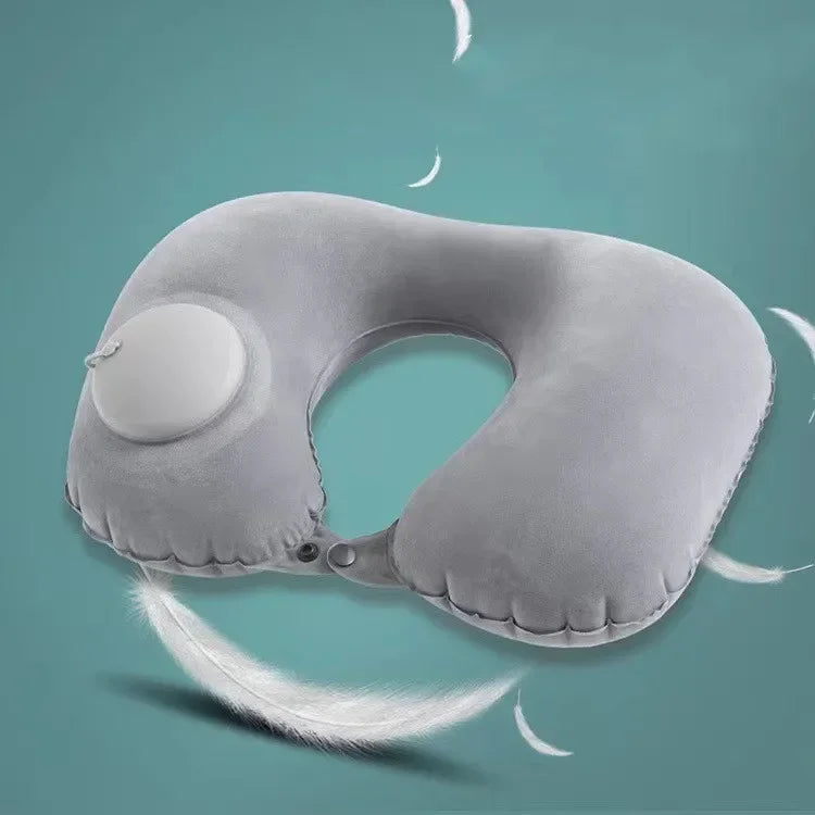 U-Shaped Inflatable Travel Pillow Portable Air Neck Support Cushion Comfortable Sleeping Press to inflate pillow - Zecs shopping