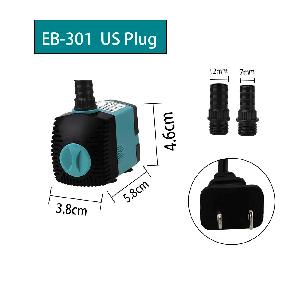 Fish Tank Fountain Energy-saving Aquarium Pump Ultra-Quiet Filter Fish Pond EU/US Plug 3/10/25W Submersible Water Pump - Zecs shopping