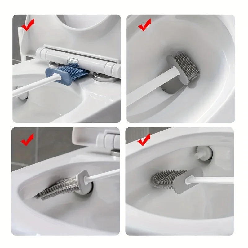 Wall Hanging Toilet Cleaning WC Brush Holder Long Handled Silicone Water Proof Quick Drying Soft Bristles Bathroom Accessories