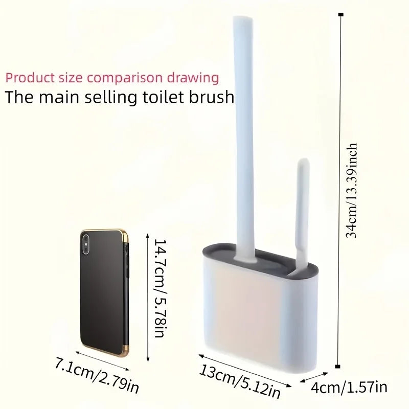 Wall Hanging Toilet Cleaning WC Brush Holder Long Handled Silicone Water Proof Quick Drying Soft Bristles Bathroom Accessories