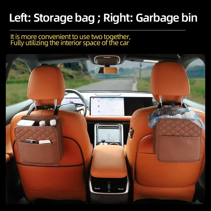 Multifunctional Car Seat Storage Bag Leather Organizer Garbage Bag Fits Most Car Models