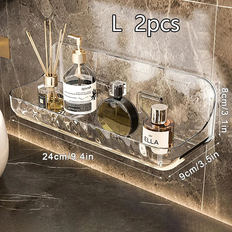 Bathroom Shelves Wall Mounted PET Shampoo Rack Makeup Storage Holder Punch Free Kitchen Organizer Shelf Corner Shower Caddy