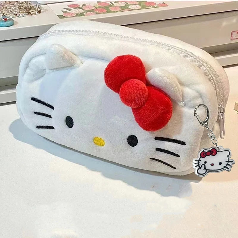 Sanrio Hello Kitty Plush Pencil Case Anime Cosmetic Storage Bags Stationery Bag Student School Supplies Girl Birthday Gifts