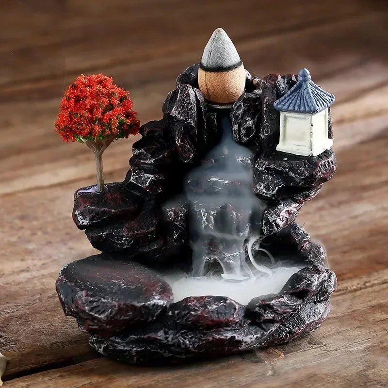 Incense Burner Mountains River Waterfall Fragrance Fireplace Backflow Aroma Smoke Zen Censer Holder Decoration for Home - Zecs shopping