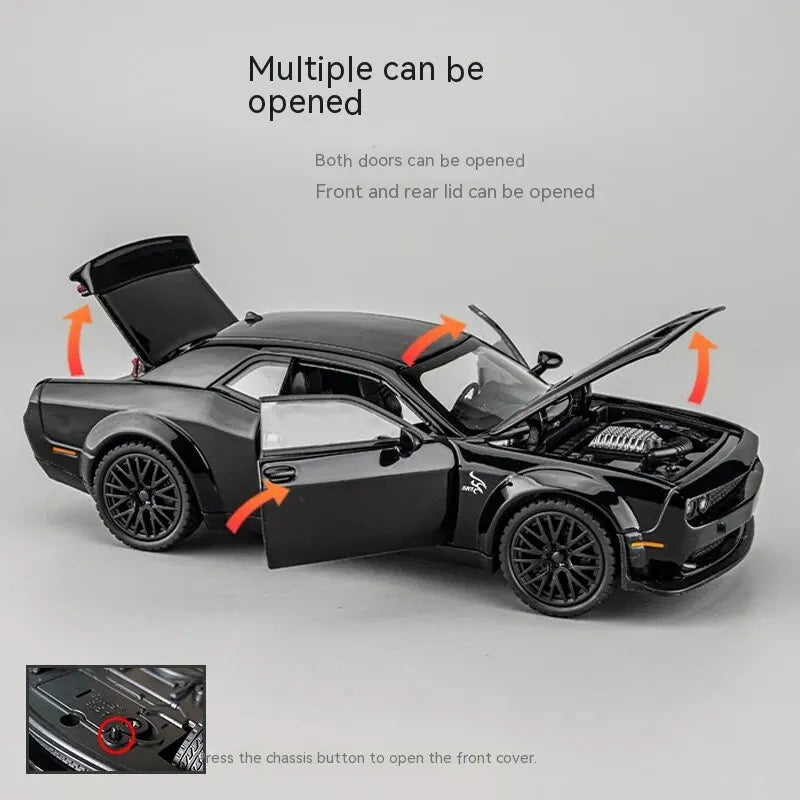 Dodge Challenger Hellcat Diecast Model Car Pull Back Toy with Sound & Light Metal Collectible Car Gift