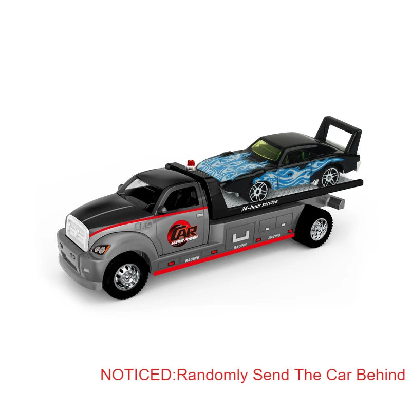 Alloy Container Trailer Pull-Back Diecast Rescue & Engineering Toy for Kids