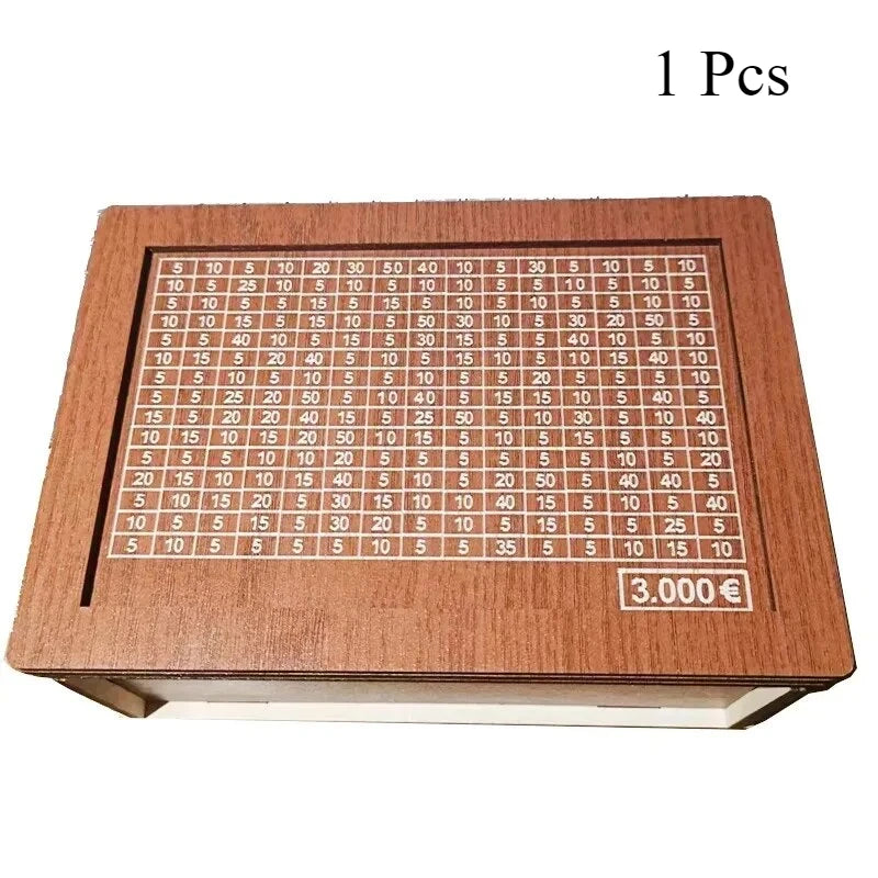 1 Pcs Wooden DIY Piggy Bank Reusable Handmade Money Box, Piggy Bank with Saving Goal and Numbers To Help The Habit of Saving - Zecs shopping