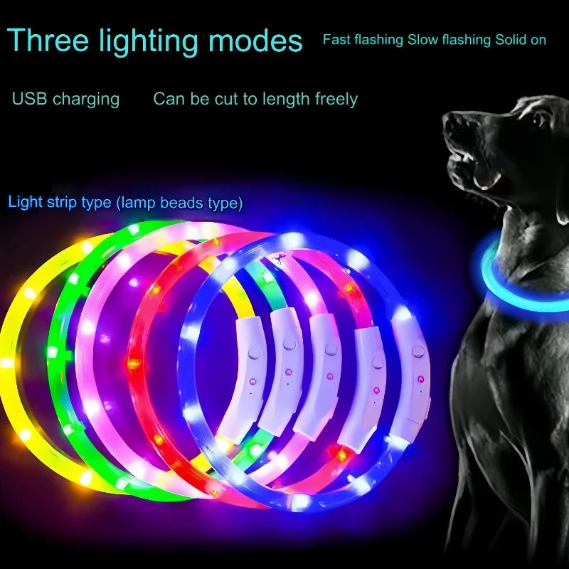 40/50/70cm Led dog collar USB rechargeable pet dog glow-in-the dark charging collar Luminous necklace collar safety night light - Zecs shopping