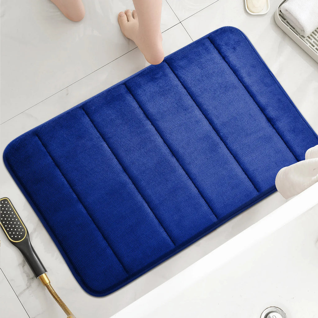 1 piece bath mat Geometric pattern coral velvet bathroom mat, non-slip sole, hand washed, embossed stripe design, soft and comfo - Zecs shopping