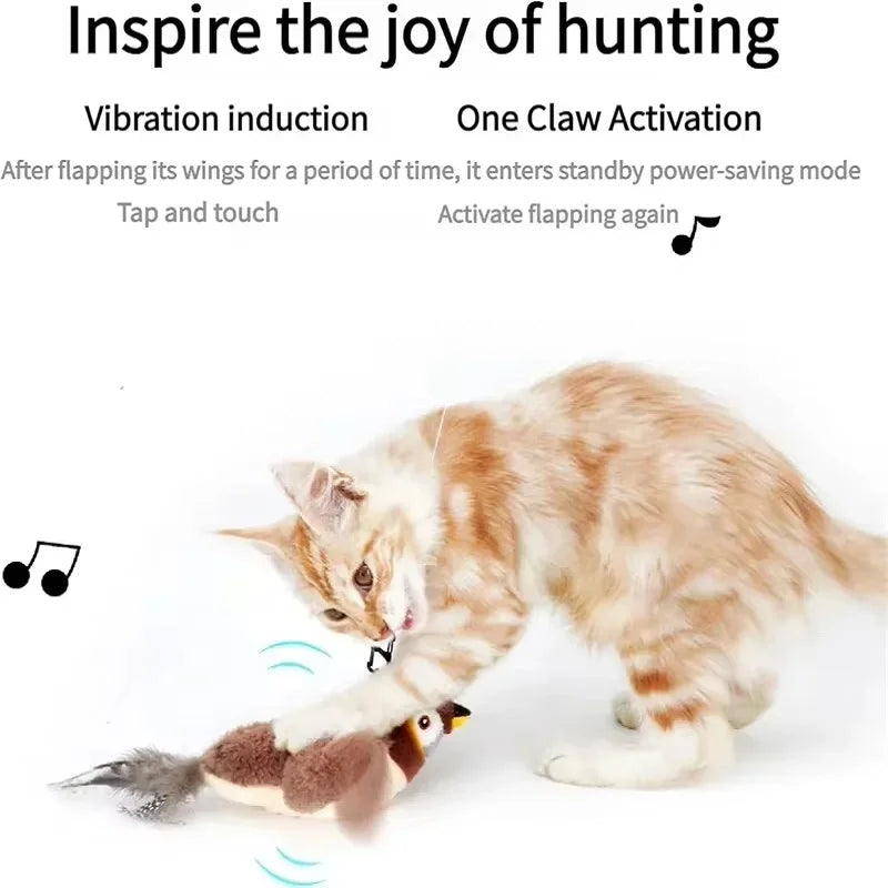 2 Styles Interactive Cat Toy Flapping Bird With Catnip Rechargeable Bird Cat Toys Touch Activated Fluffy Plush Toys For Cats - Zecs shopping