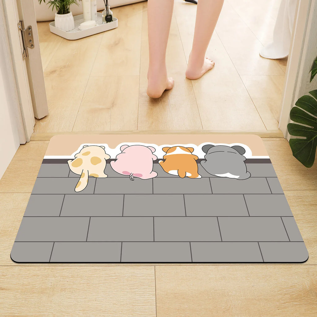 Cartoon Bathroom Soft Diatomaceous Mud Floor Mat, Bathroom Absorbent Foot Mat, Toilet Sink, Bedroom Mat, Carpet - Zecs shopping
