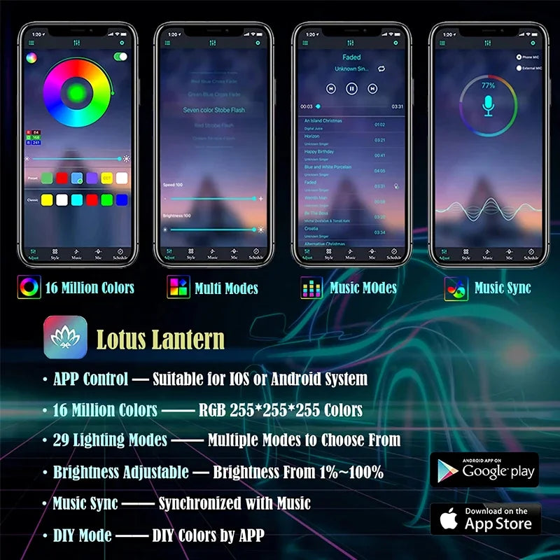 Flexible EL Wire RGB Car Lights App-Controlled Neon Strip for Interior Ambient Atmosphere