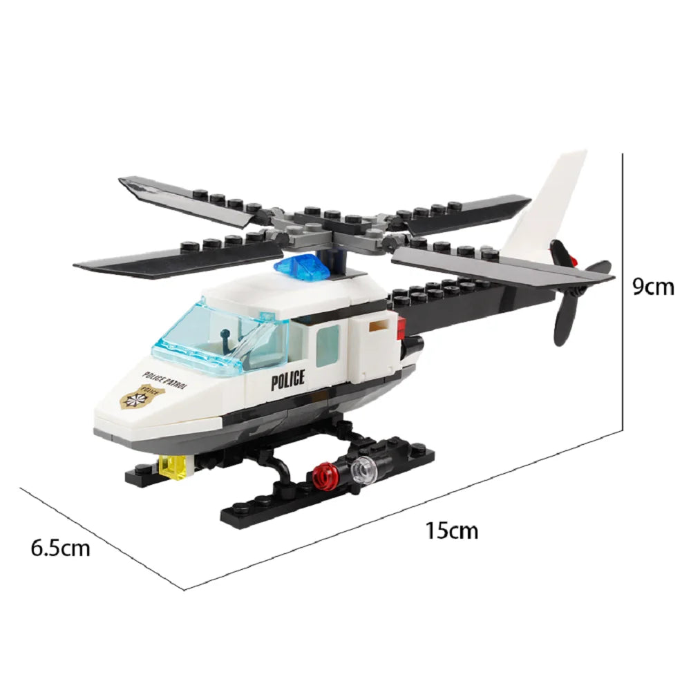 Diy City Police Helicopter Building Blocks Set For Kids Creative Assembly Aircraft Toy Educational Patrol Playset