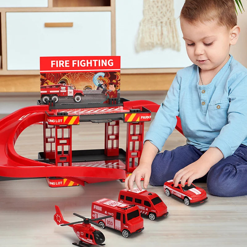 Childrens Track Parking Lot Fire Truck Police Engineering Premium & Affordable