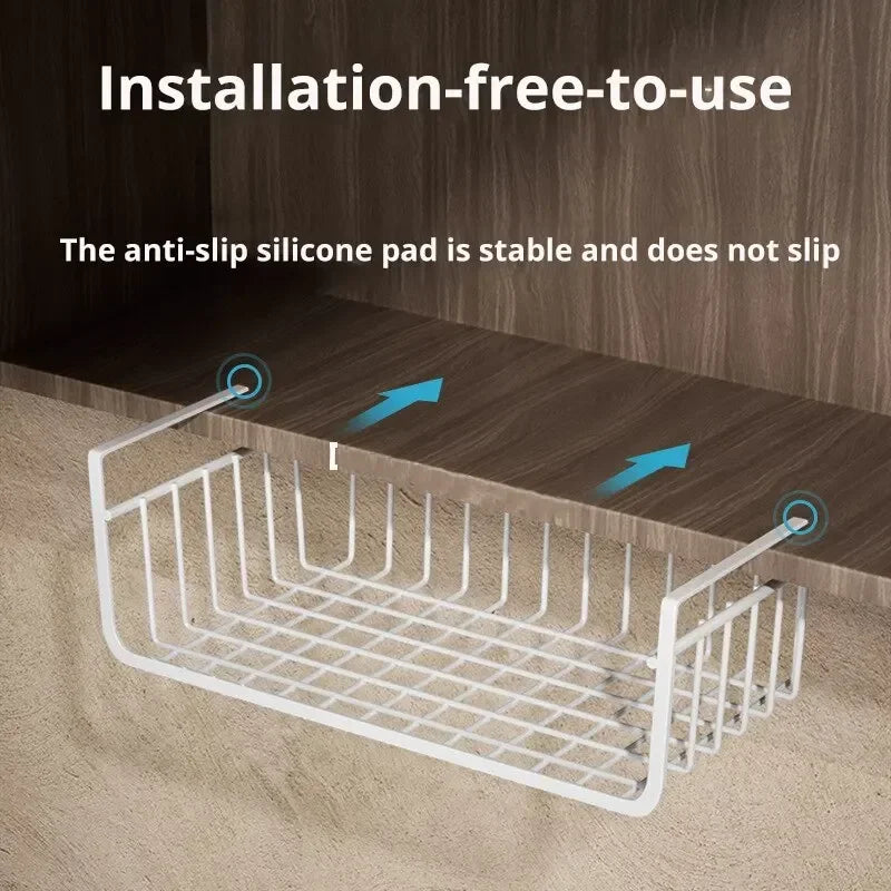 pc WhiteBlack Hanging Net Basket Iron Material Large Capacity Hanging Under Cabinet Wall Wardrobe Storage Basket Kitchen Tools