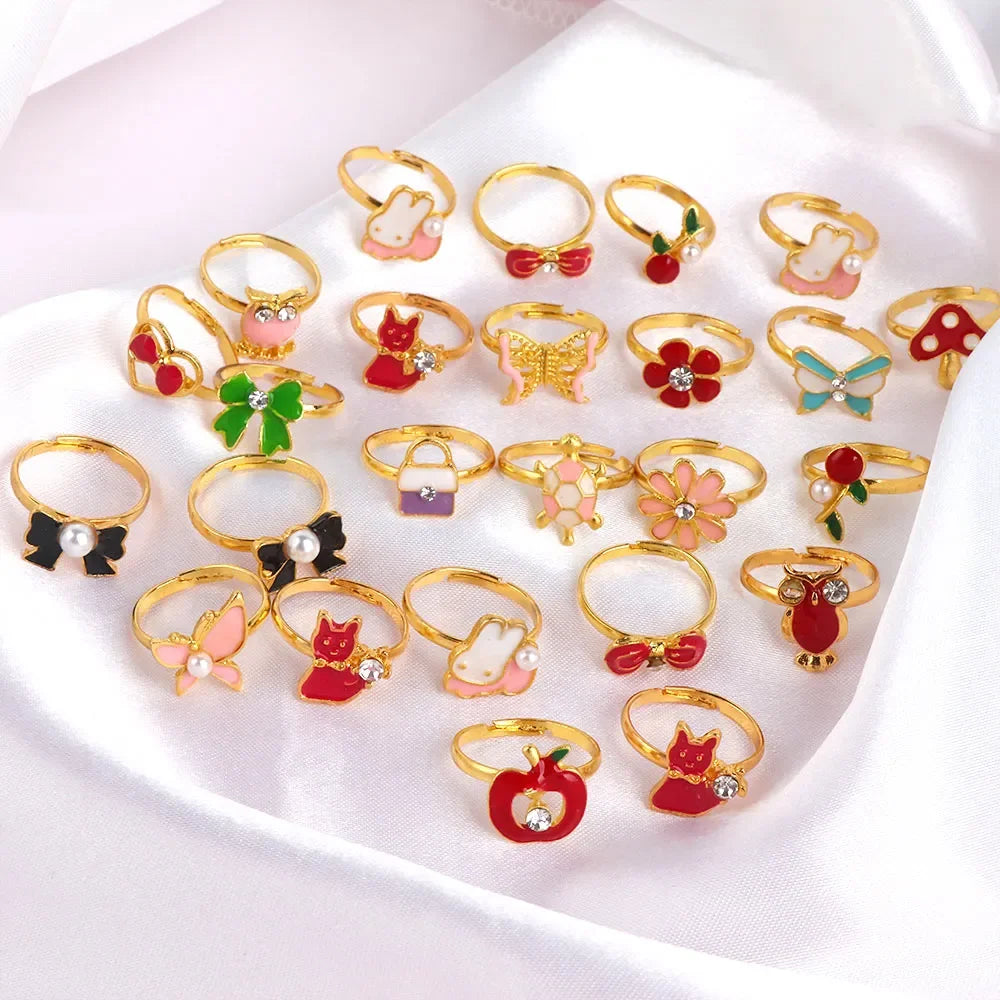 pcs Cute Adjustable Rings Children Girls Pretend Play Makeup Toys Cartoon Crystal Jewelry Alloy Animal Enamel Ring